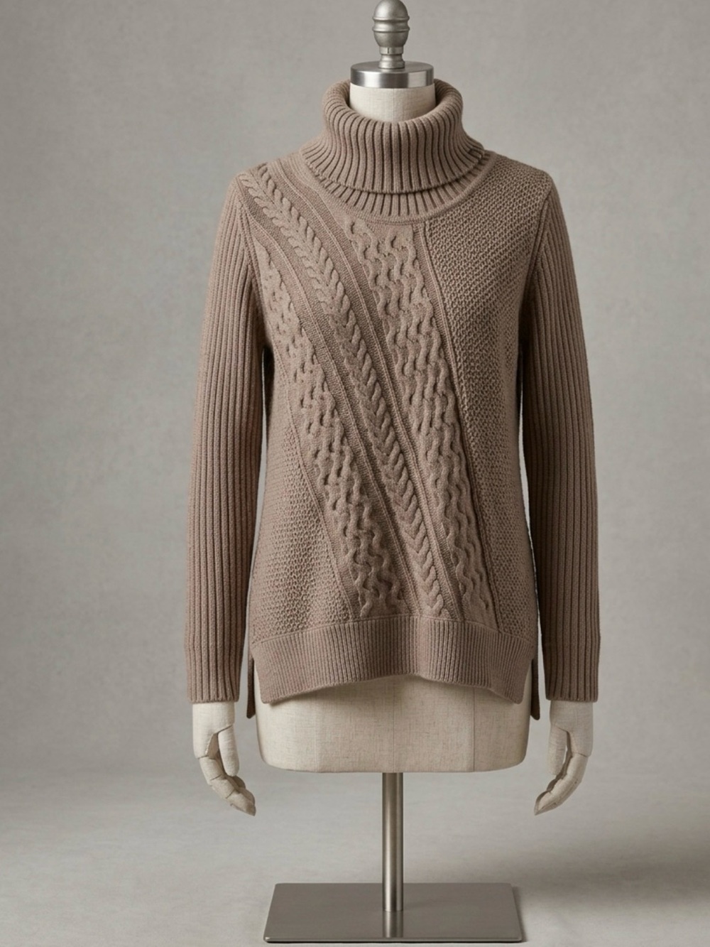 Calvin Klein Turtleneck Cable-Knit Sweater - Taupe size small